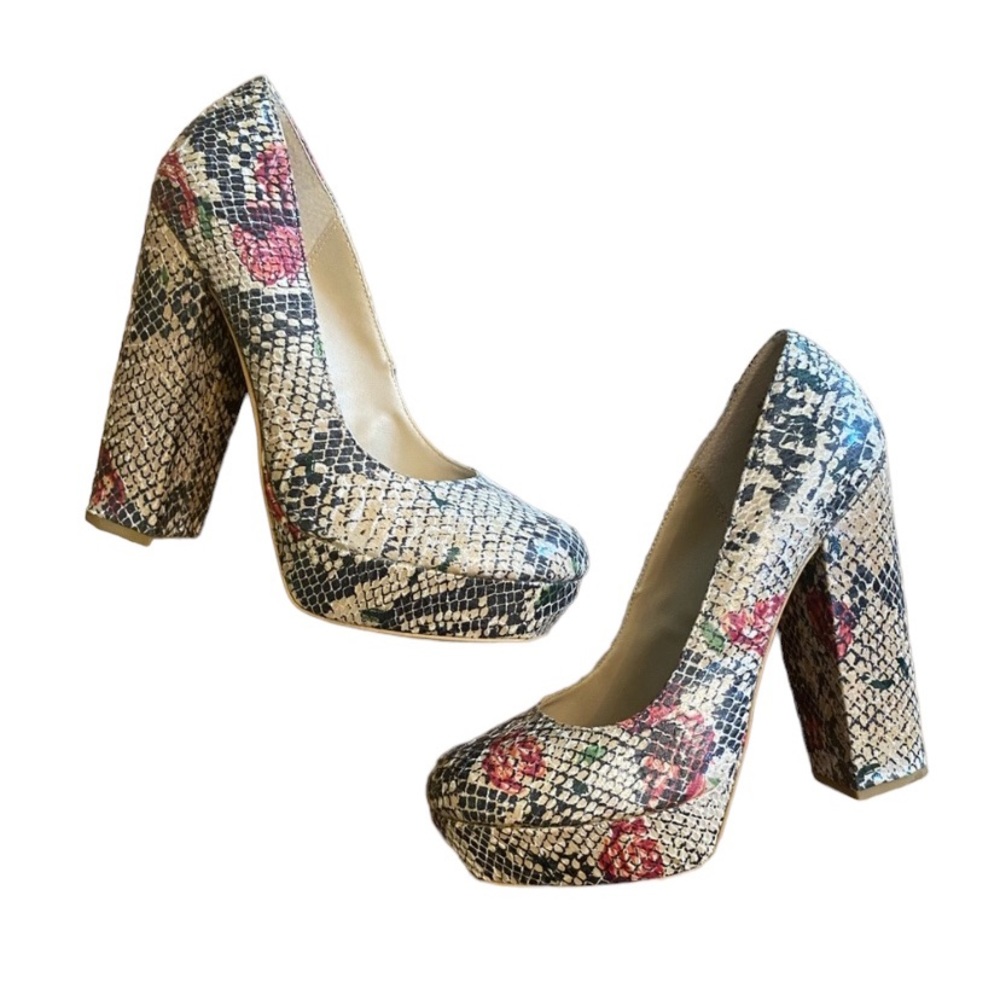 Mia “Uptown Girl” Chunky Platform Heels Snake Pattern